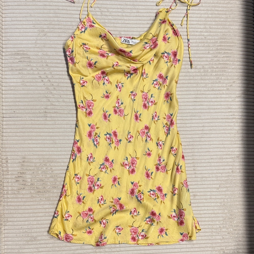 Zara Yellow and Pink Floral Mini Dress
